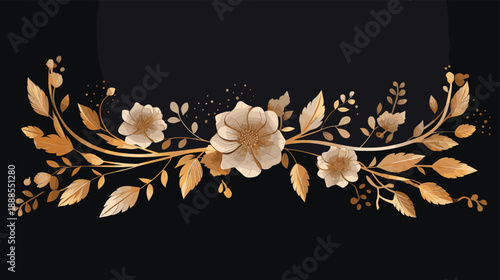 Luxury Gold Floral Frame with Logo Space on Black Background, Elegant Branding Template Design