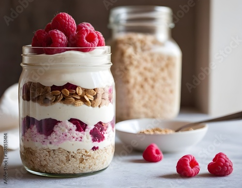 Wallpaper Mural raspberry cheesecake overnight oats in a clear jar Torontodigital.ca
