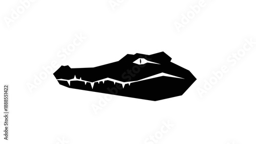 Black silhouette of a crocodile head with white details on a plain white background.
