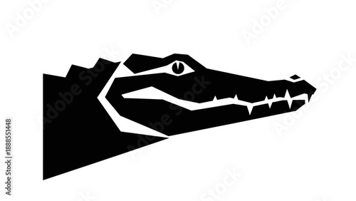 Black silhouette of a crocodile's head with sharp teeth on a white background.