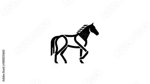 Black silhouette of a horse in motion against a white background