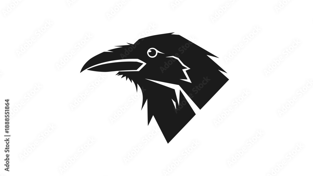 Obraz premium Black silhouette of a raven's head in profile against a white background.
