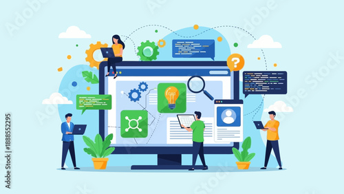 teamwork concept, software development, online business, digital technology