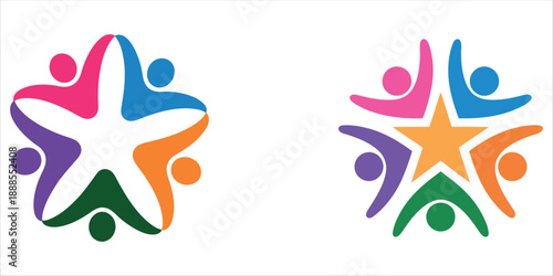 V Page Page outline star logos with vibrant colorful Page shapes vector.