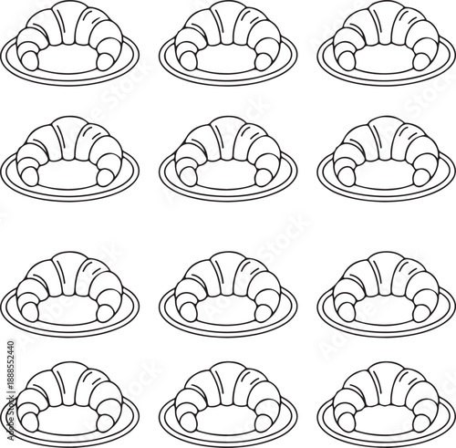 Croissants on plates in a repeating pattern