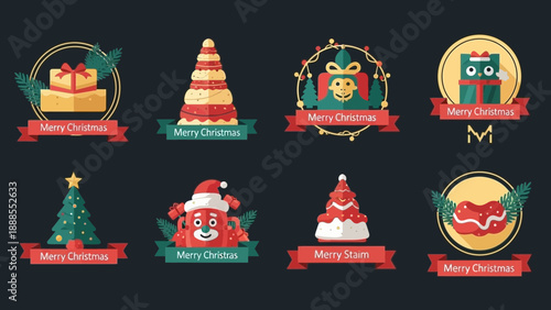christmas badges collection, holiday season emblems, festive design elements