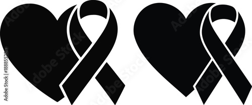 Support and care silhouette visual featuring heart merged with awareness ribbon