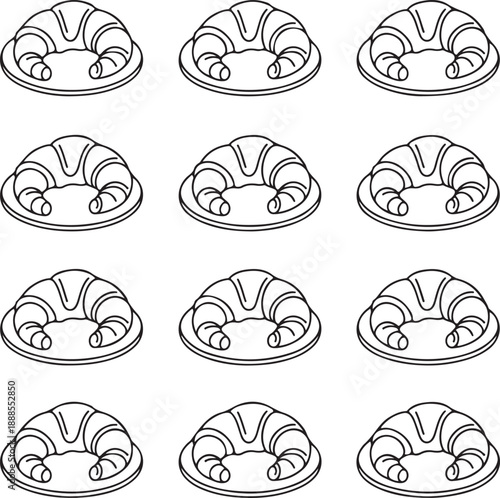 Croissants on plates in various orientations and positions