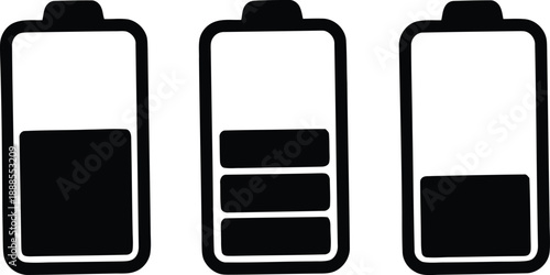 Battery icon set vector, battery charging symbol, Collection of battery icons, Battery charge indicator.