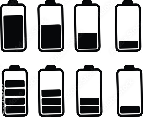 Battery icon set vector, battery charging symbol, Collection of battery icons, Battery charge indicator.