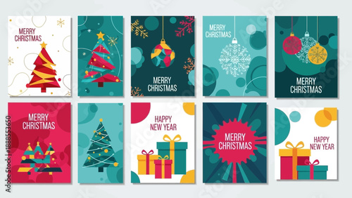 christmas greeting cards set, holiday season illustrations