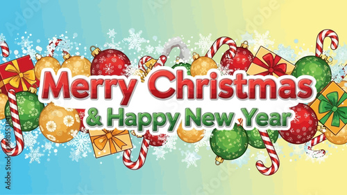 merry christmas and happy new year greeting card