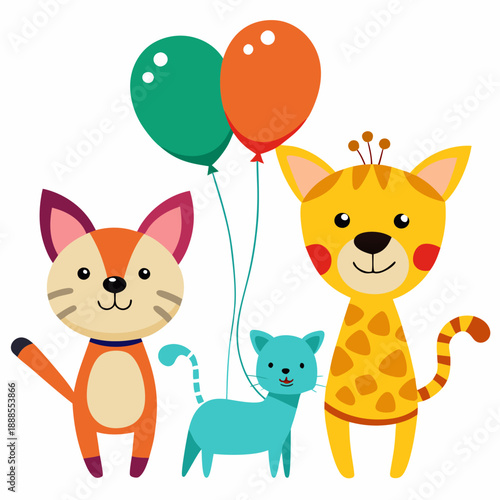 Colorful cartoon animals with balloons