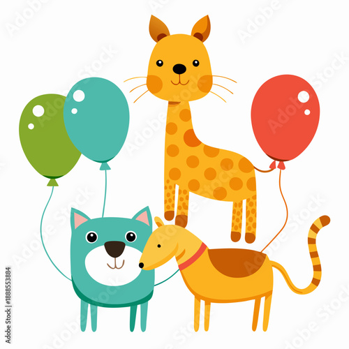 Colorful cartoon animals with balloons
