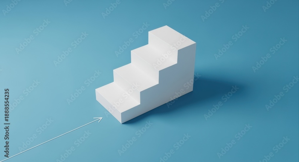 Fototapeta premium Minimalist White Staircase on Blue Background Representing Growth, Achievement, and Progress in Business