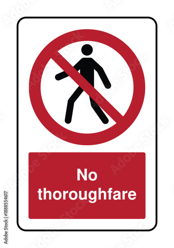 No Thoroughfare Safety Sign - Prohibitory Vector Icon for Pedestrian Access Control and Restricted Areas with Explanation
