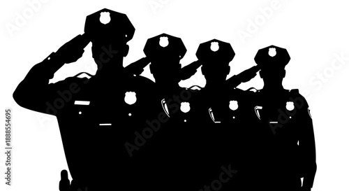 Silhouette of Honor: A Tribute to Law Enforcement Officers in Formation and Saluting