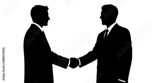 Silhouette of two businessmen shaking hands, symbolizing partnership and agreement