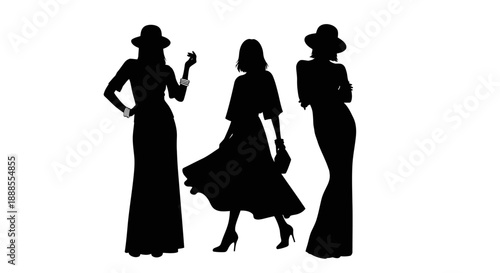 Elegant silhouettes of women in dresses showcasing timeless fashion and style evoking sophistication