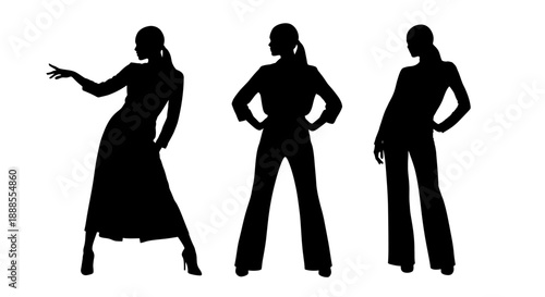 Elegant female fashion silhouettes showcasing diverse poses on a clean background