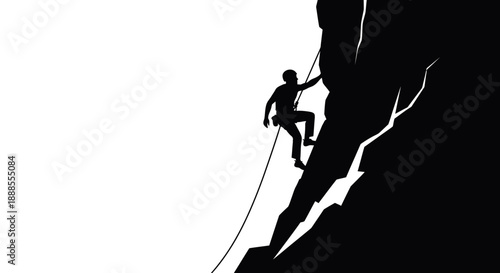 Silhouette of a rock climber ascending a steep cliff face in a graphic illustration