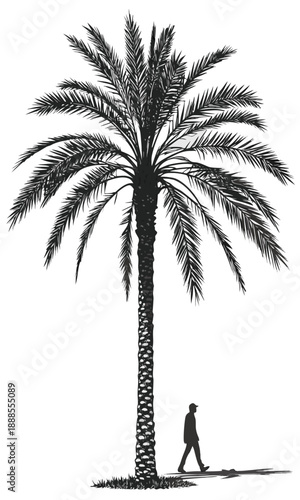 Monochrome Palm Tree with Human Figure for Scale.