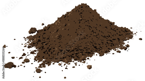 Pile of Dark Brown Soil on White Background.
