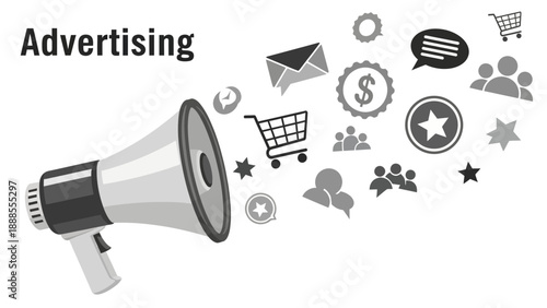 advertising concept, megaphone and marketing icons
