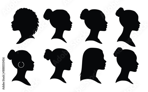 black silhouettes representing women shown in side view