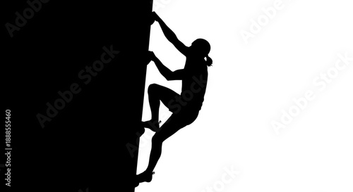 Silhouette of a rock climber ascending a steep wall depicting strength and determination