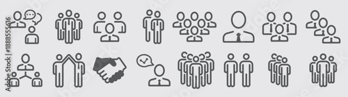 business team and leadership line icons