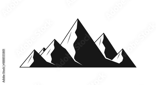 Minimalist black and white mountain range illustration for outdoor adventure themes