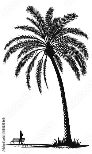 Solitary Figure Beneath a Towering Palm Tree A Moment of Reflection.