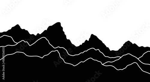 Abstract mountain range illustration with a minimalist black and white design concept