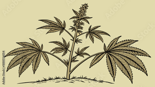 Vintage Cannabis Plant Illustration Botanical Study of Hemp.
