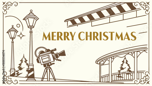 Vintage Christmas Movie Set Illustration with Festive Greetings.