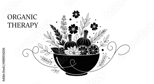 Elegant organic therapy illustration featuring natural elements and botanical designs