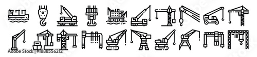 crane building machine collection icons set vector