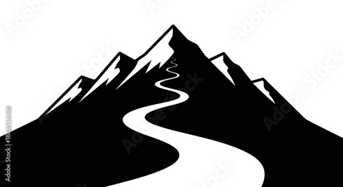 Mountain peak with winding road ascending the summit, symbolizing journey, challenge, and