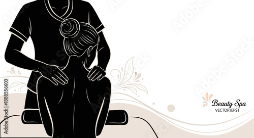 Elegant illustration of a woman receiving a relaxing back massage at a beauty spa center