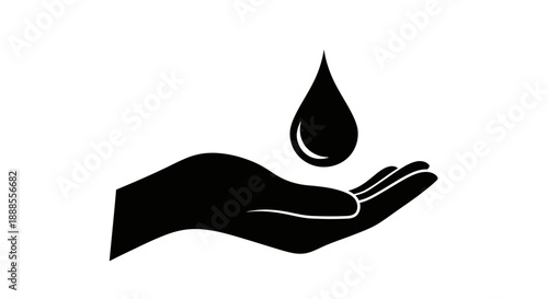 A minimalist illustration of a hand receiving a water drop promoting clean resources and hygiene