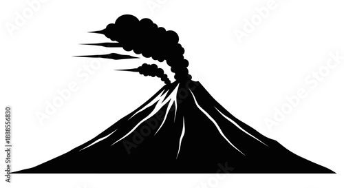 Dramatic Volcano Eruption Silhouette Illustration with Ash and Smoke Formation Visual