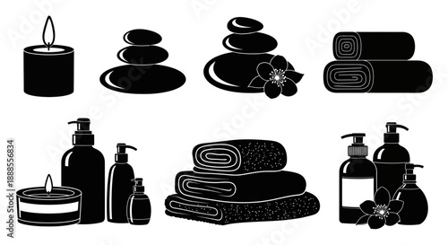Minimalist spa and wellness icons in black and white, perfect for relaxation and beauty