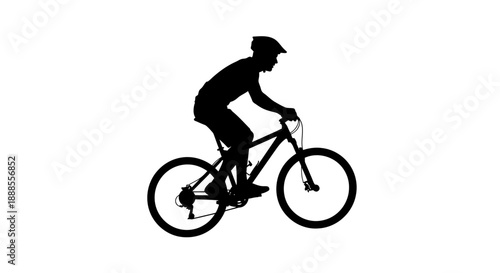 Silhouette of a mountain biker riding on a white background in outdoor adventure style