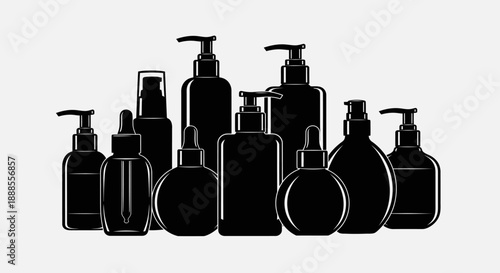 Silhouette of assorted cosmetic bottles representing beauty and personal care items