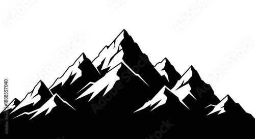 Majestic Mountain Range Silhouette in Black and White Landscape Illustration