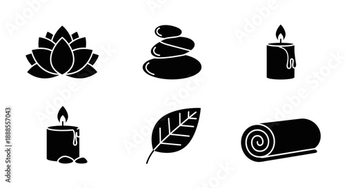 Elegant spa and wellness icons for relaxation and beauty treatments in black and white style