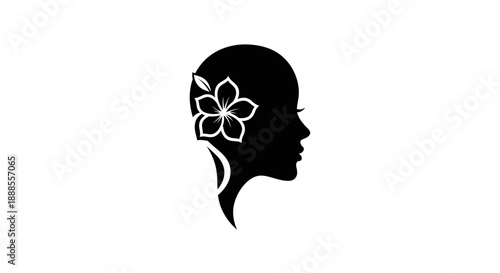 Elegant Silhouette of a Woman with Flower Adornment for Beauty and Wellness Designs
