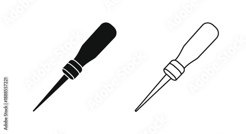 Two screwdrivers one filled and one outlined depicted as a silhouette