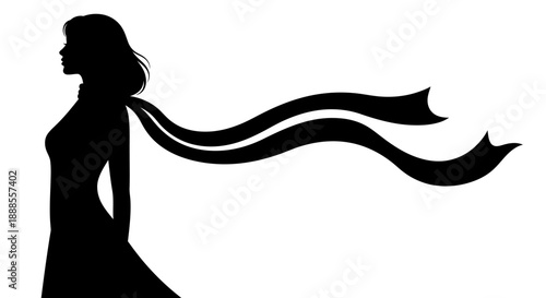 Silhouette of a woman with a flowing scarf representing freedom and elegance